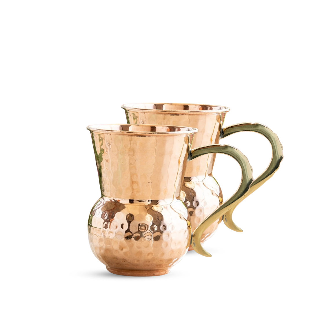 Pure copper handcrafted embossed & hammered glass, 525 ML, Set of 2 428